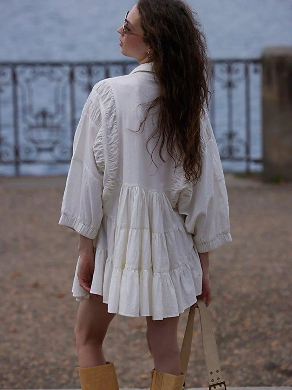Free People Hampton Boho Chic Mini Zip Up Dress Ivory Women’s Large